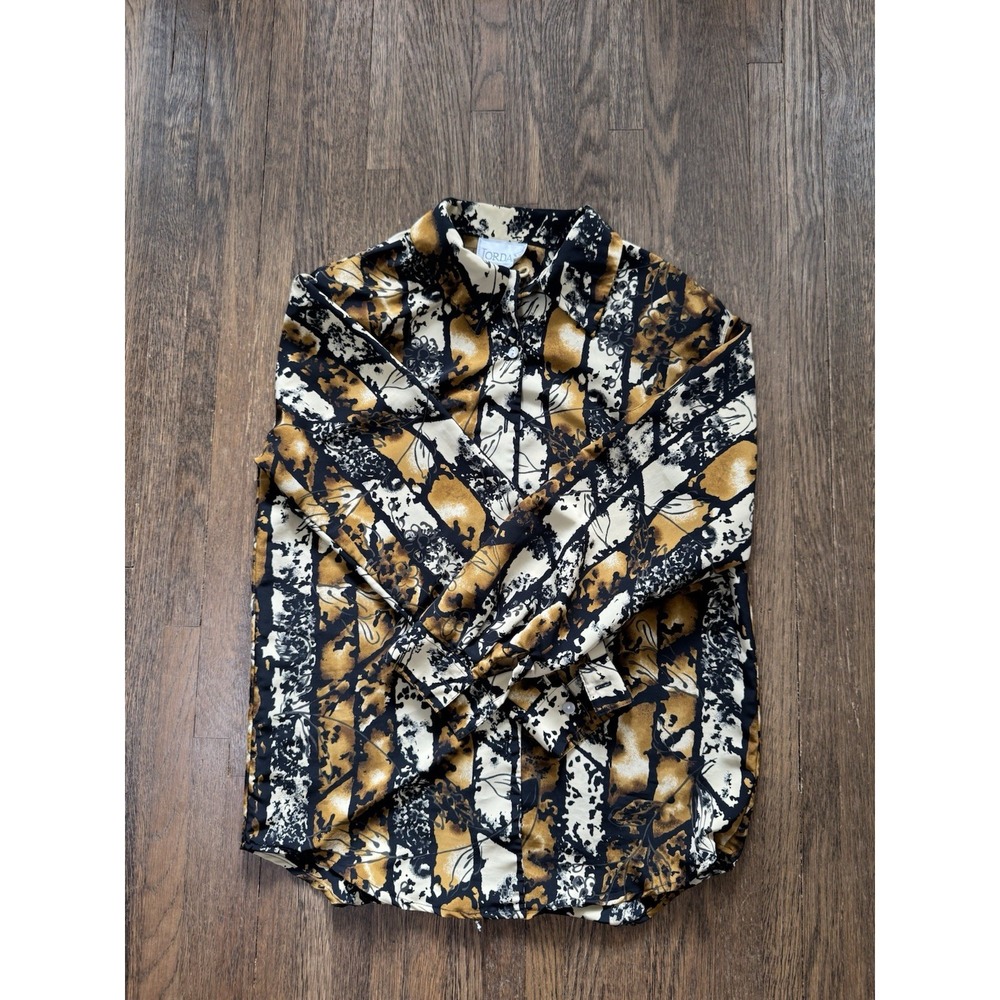 Jordan Vintage 80s Abstract Print Button Down Shirt M Shoulder Pads Retro Rare